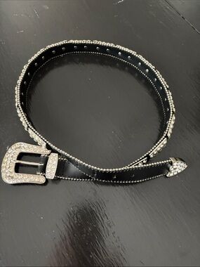 Christine Alexander Black Leather Belt - with Swarovski crystals